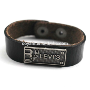 Personalizar Engraved Alloy Tag Wrap Couro Pulseira Atacado